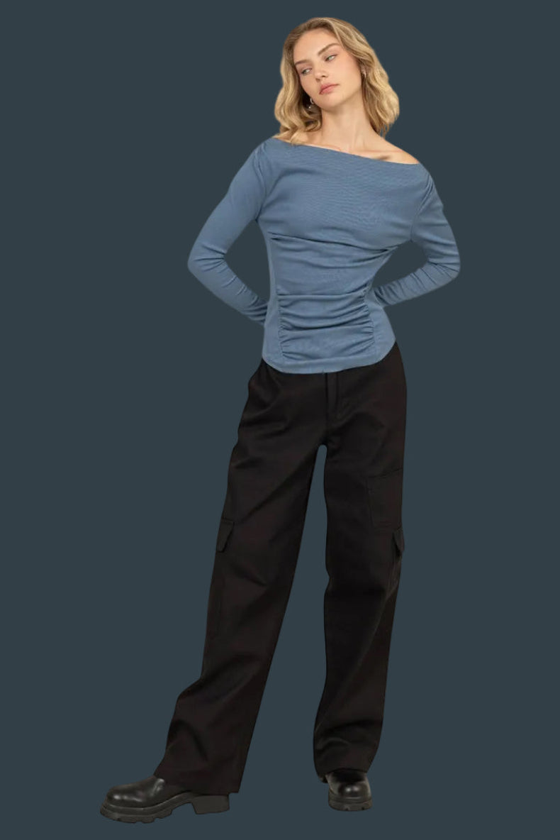 Elastic Waist Wide - Leg Cargo Pants