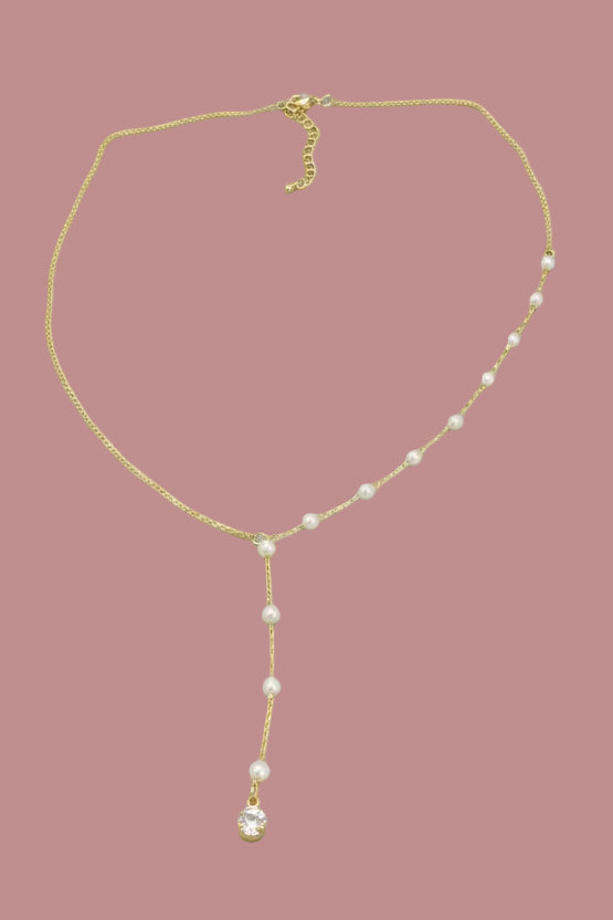 Dainty Chain Pearl Bead Lariat Necklace