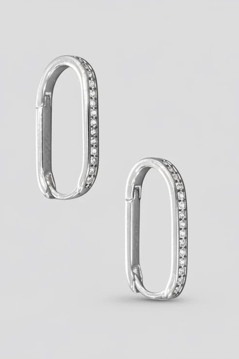 Radiance slim CZ pave hoop earrings, flat lay view