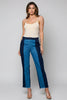 Two-tone wide-leg denim pants with button closure, front view