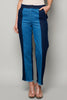 Two-tone button closure wide-leg denim pants, side view