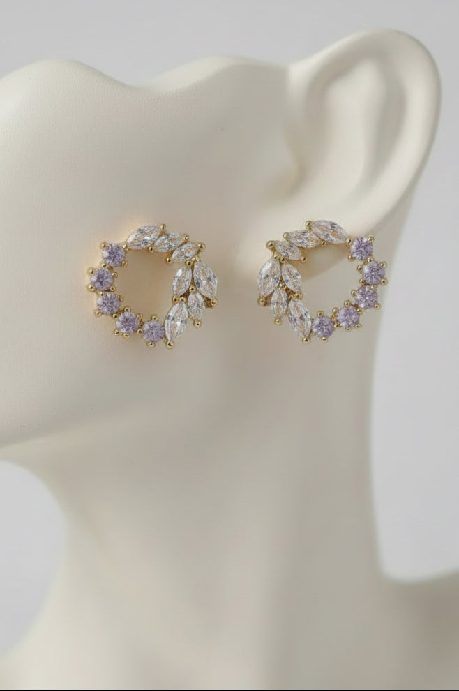 Mixed CZ cluster hoop stud earrings gold-dipped