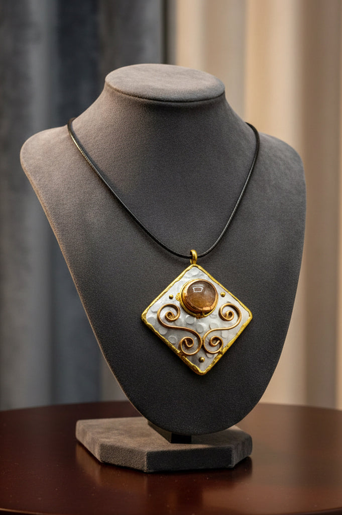 Gilded Stone Harmony mixed metal pendant necklace