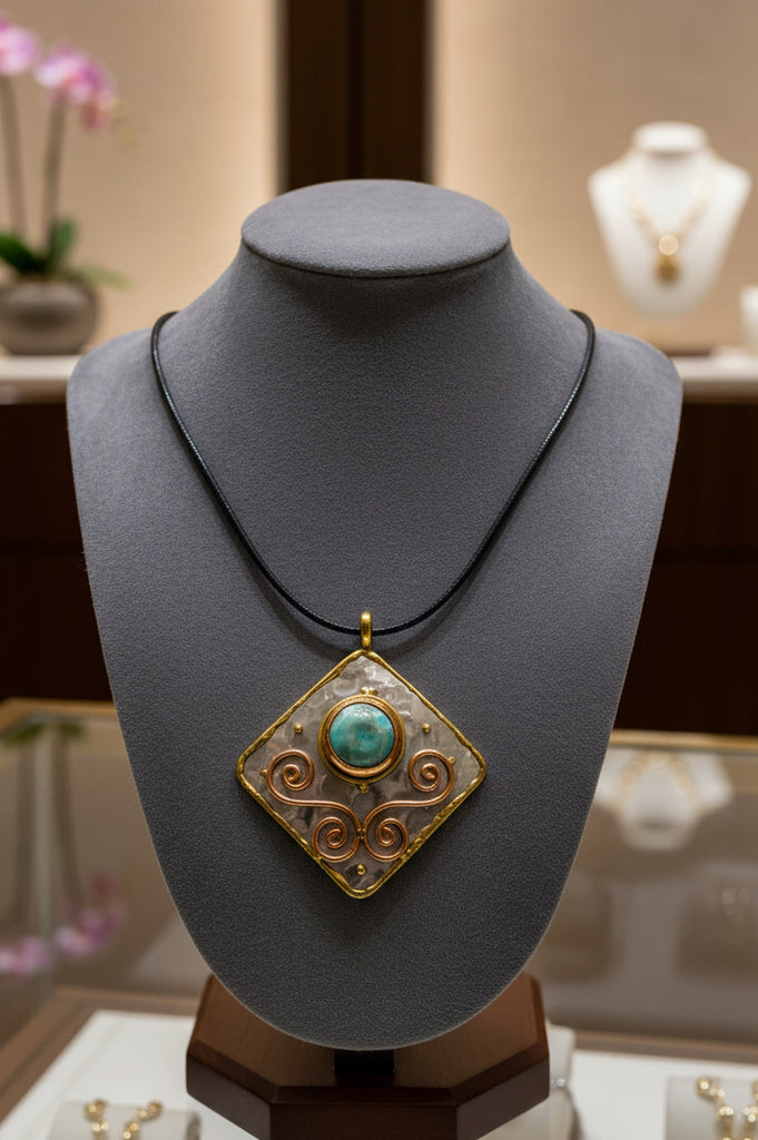 Green Harmony mixed metal green stone pendant