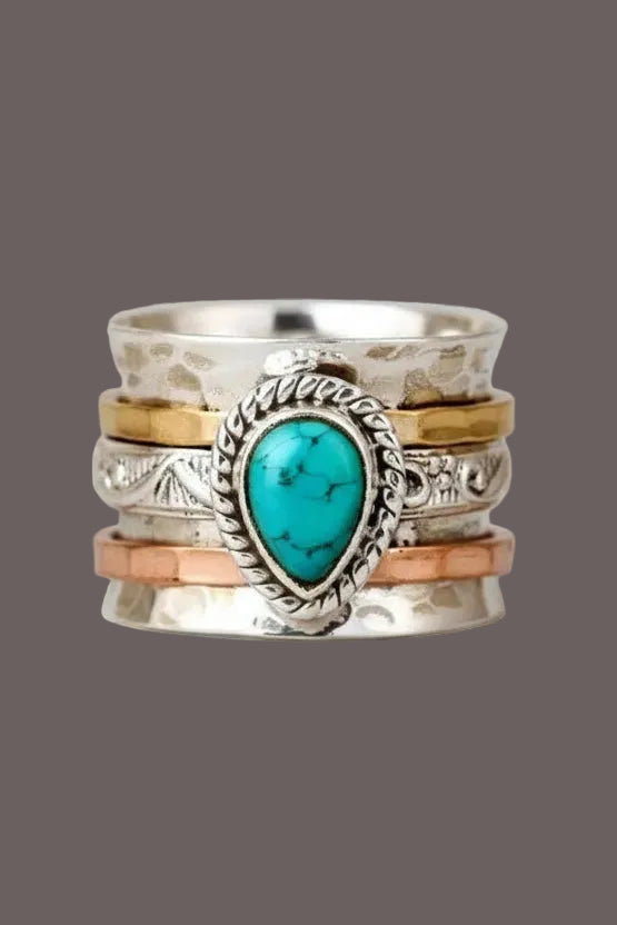 Gold-plated teardrop natural stone ring