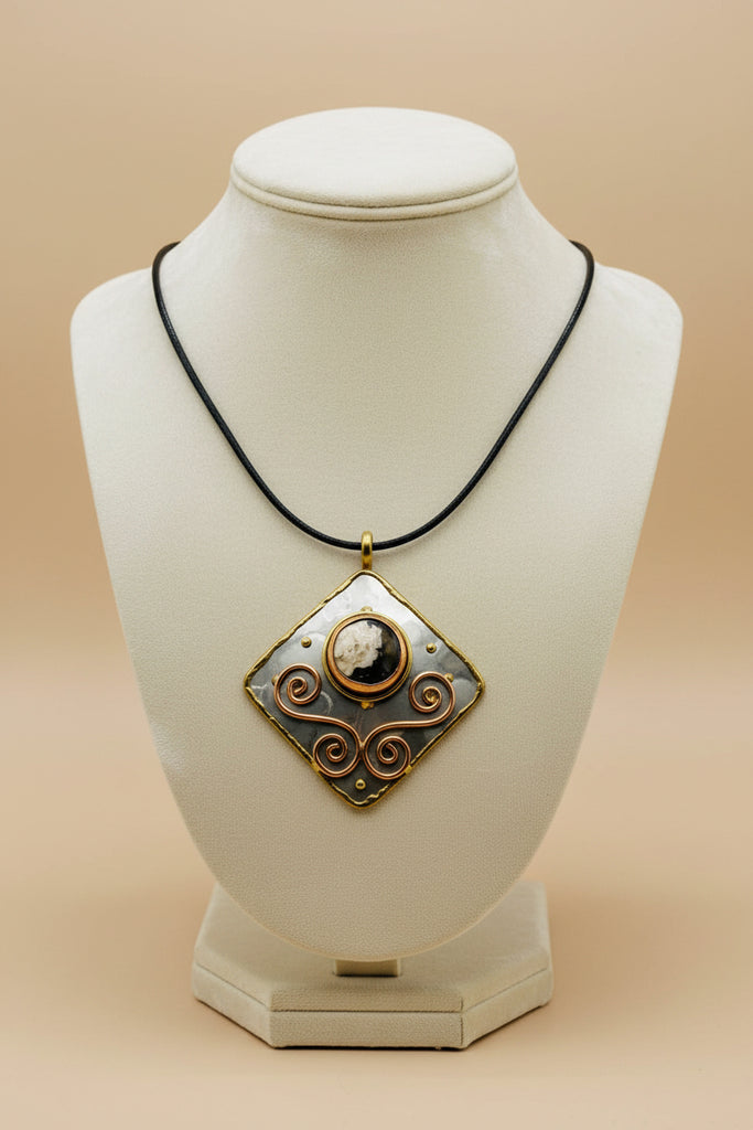 Duality Stone mixed metal pendant necklace