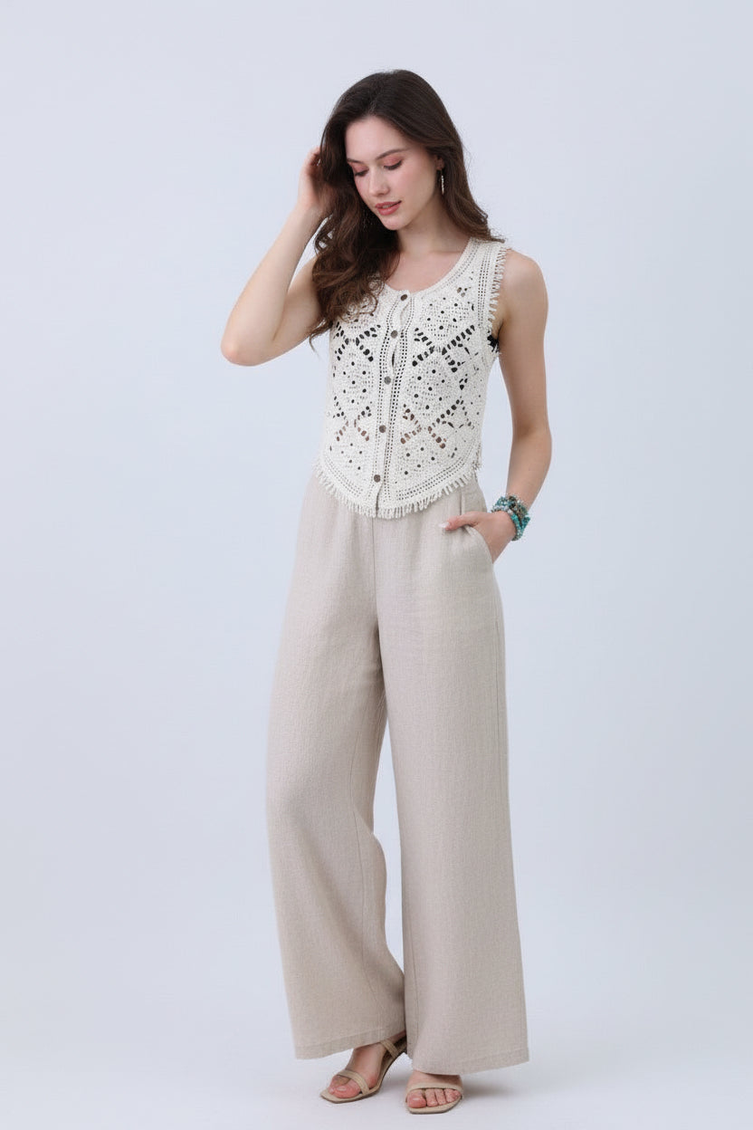Ivory Horizon Crochet Lace Vest