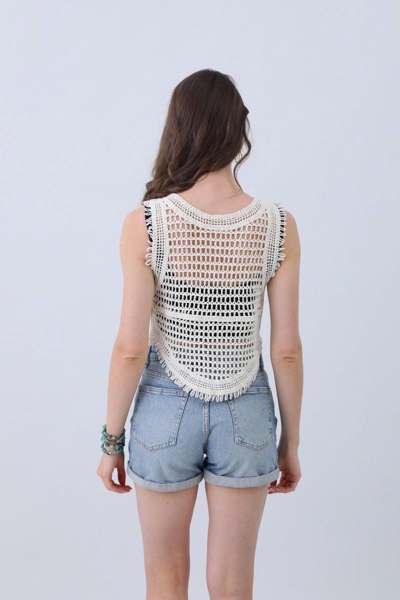 Ivory Horizon Crochet Lace Vest