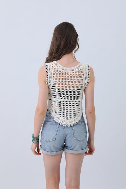 Ivory Horizon Crochet Lace Vest