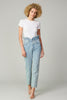 Light blue denim crop jeans with paperbag waist