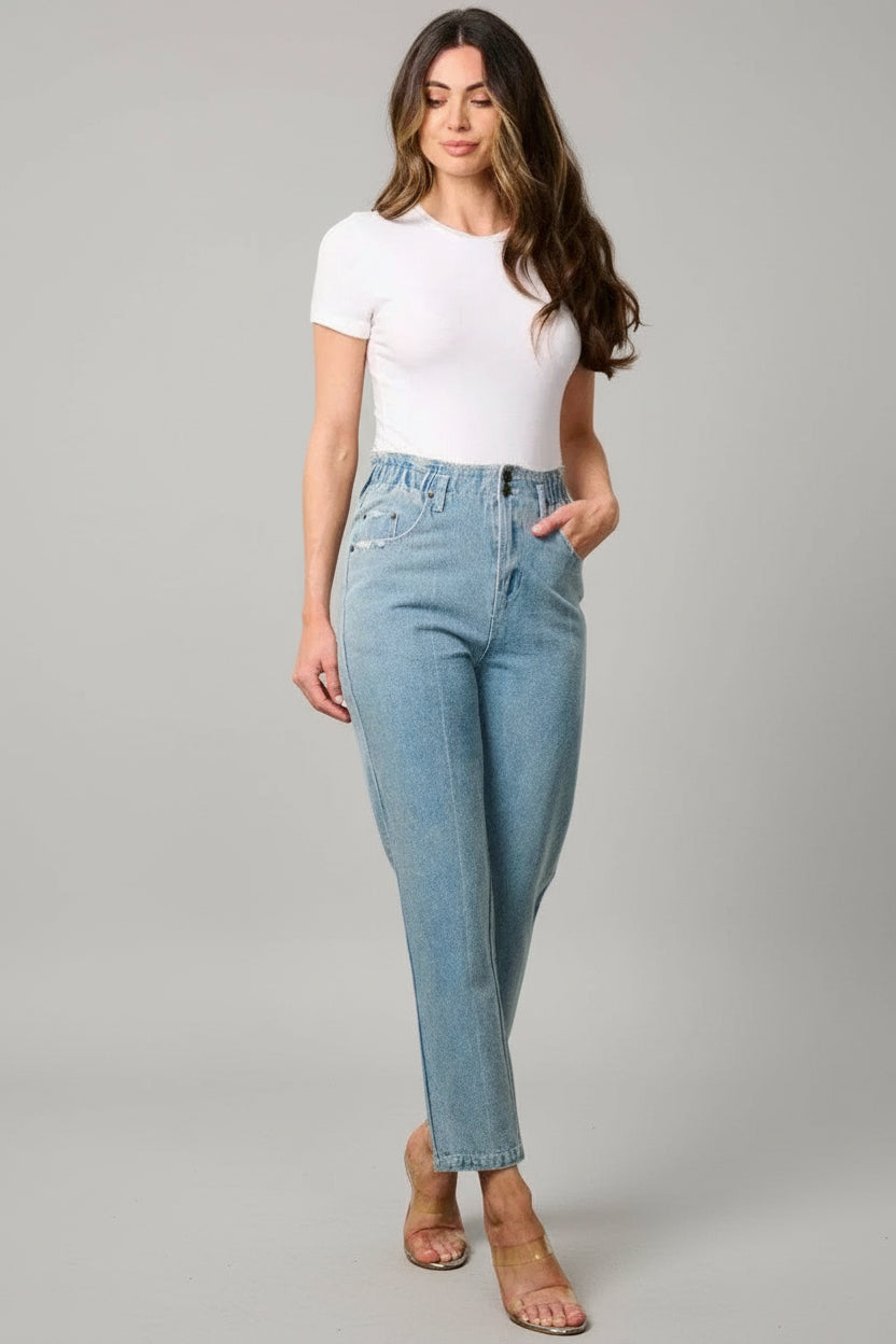 CLEAR SKY LT. BLUE ELASTIC HIGH WAIST CROPPED DENIM JEANS