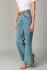 Pleated high-waist wide leg denim with belt