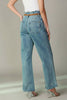 Light blue wide leg belted denim pants