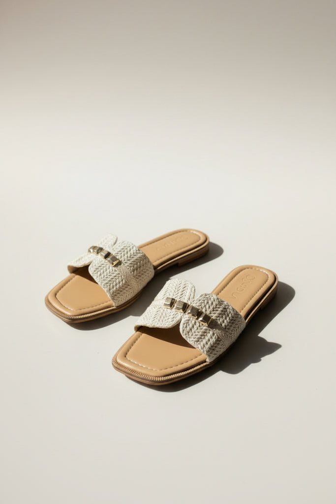 Cubic embellished raffia upper sandals