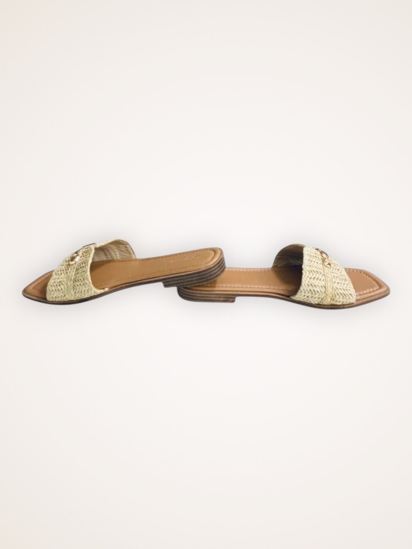 RAFFIA RADIANCE BOHO GOLD STUD SANDALS