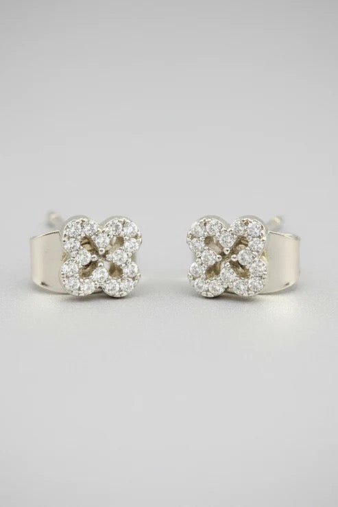 Mini Cz Pave Clover Stud Earrings