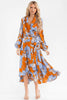 Sunset Bloom high-low wrap dress with asymmetric hem