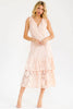 Tiered lace midi dress in blush
