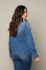 Dark denim jacket with distressed details