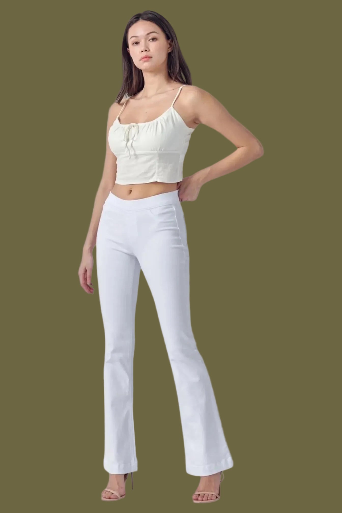 MID RISE PULL ON FLARE ULTRA STRETCHY DENIM JEGGING JEANS