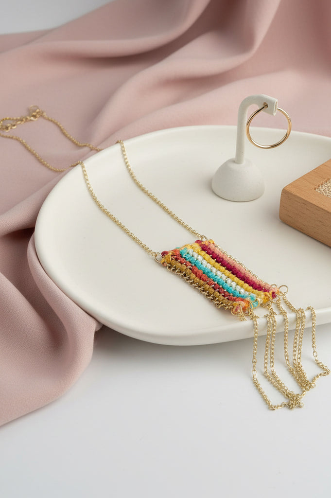 Handmade warp weft striped necklace