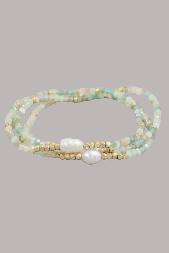 Natural Faceted And Fresh Water Pearl Beads Bracelet Set
