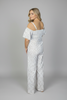 Off-shoulder floral tie belt jumpsuit