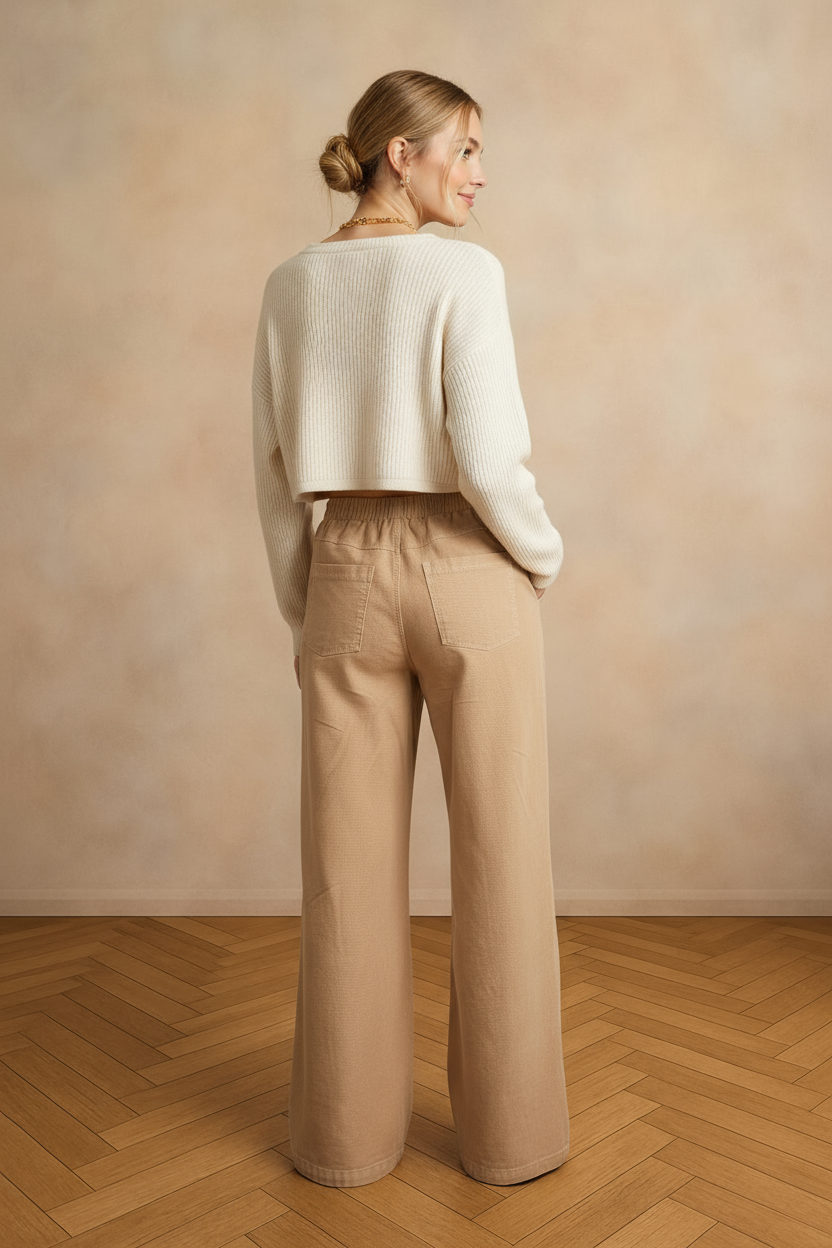 Taupe Elastic Waist wide Leg Pants