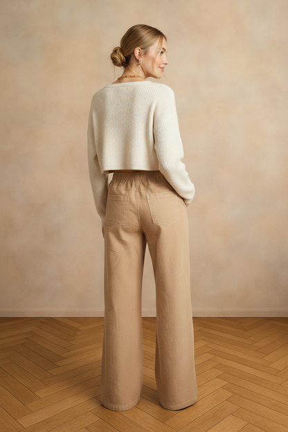 Taupe Elastic Waist wide Leg Pants