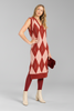 Crimson argyle elegance dress sleeveless V-neck