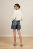Print pockets denim shorts with elastic waistband