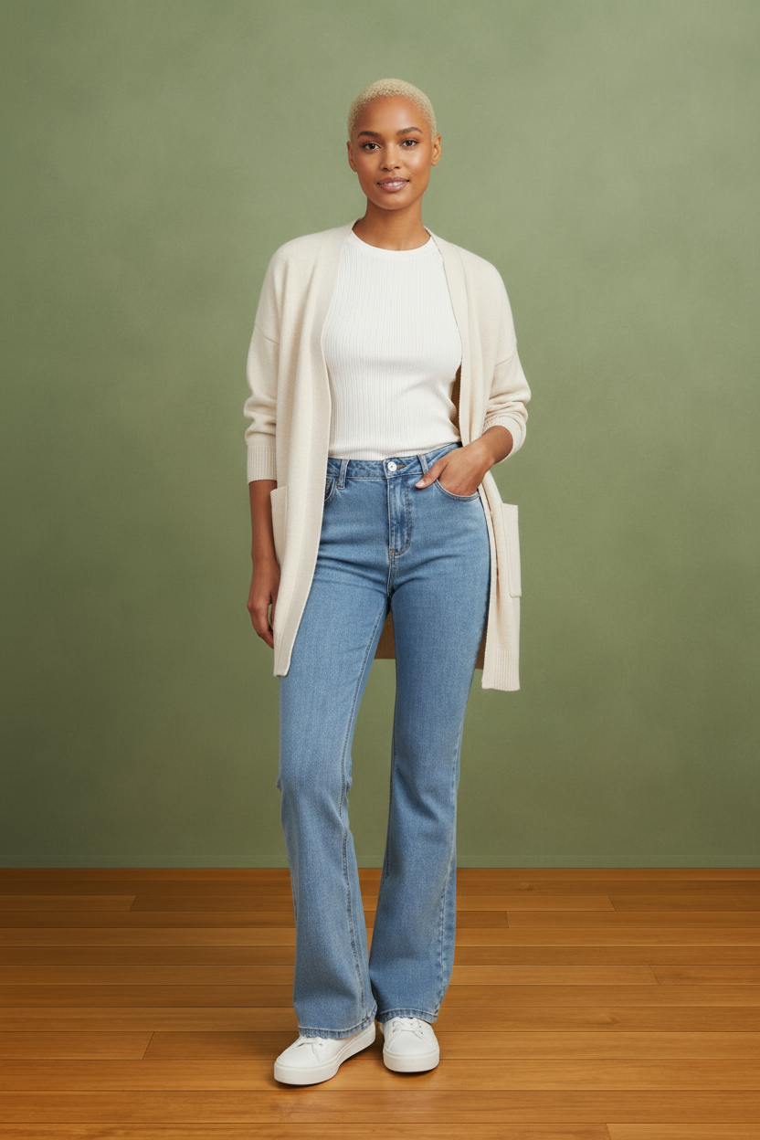 Blue High Waisted Zipper Fly 5 Pocket Flare bottom Jeans