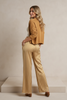 Mid-rise satin pants with elegant stripe pattern, styled view