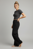 Black wide-leg cotton pants, relaxed fit full-length view