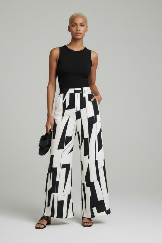 High-waist patterned wide-leg palazzo pants
