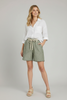 Olive Bermuda shorts with raw edge and pockets