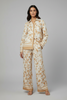 Beige floral button-down top and wide leg pants set