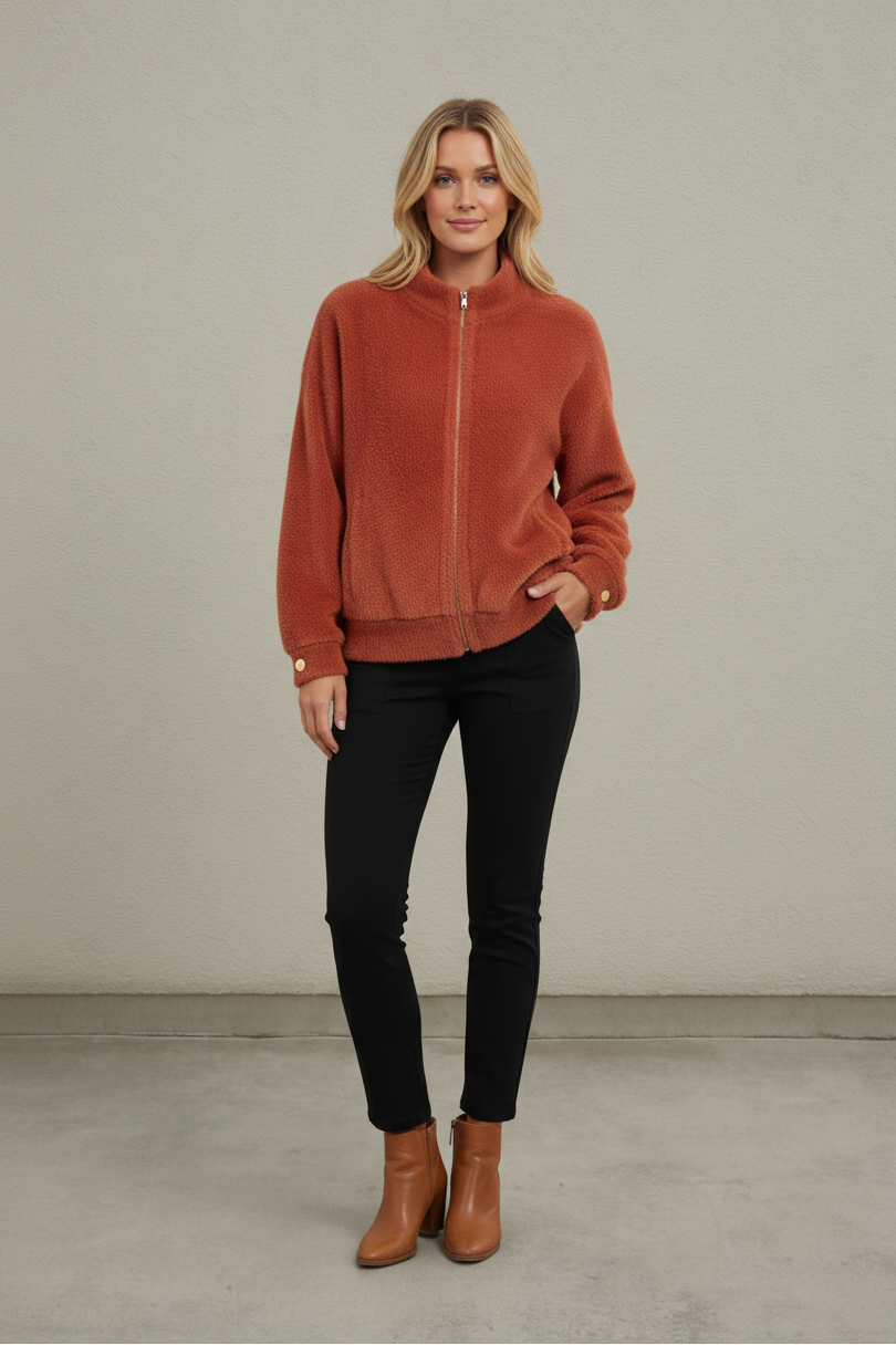 Amber Horizon Eyelash Zip Up Sweater Jacket