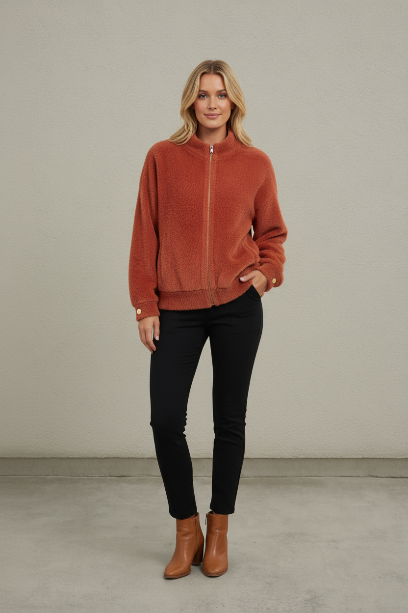 Amber Horizon Eyelash Zip Up Sweater Jacket