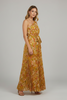 Mustard one-shoulder pleated maxi dress with tie waist