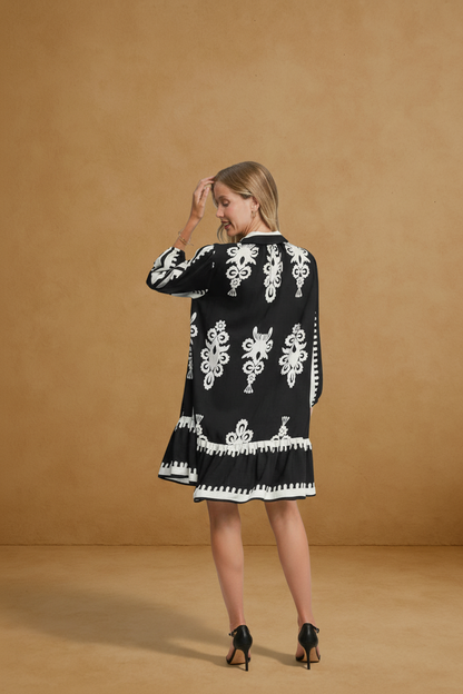 NOIR FLEUR SWING TUNIC BORDER PAISLEY TIERED HEM DRESS