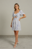 Blue chevron V-neck cutout mini dress with elastic waist