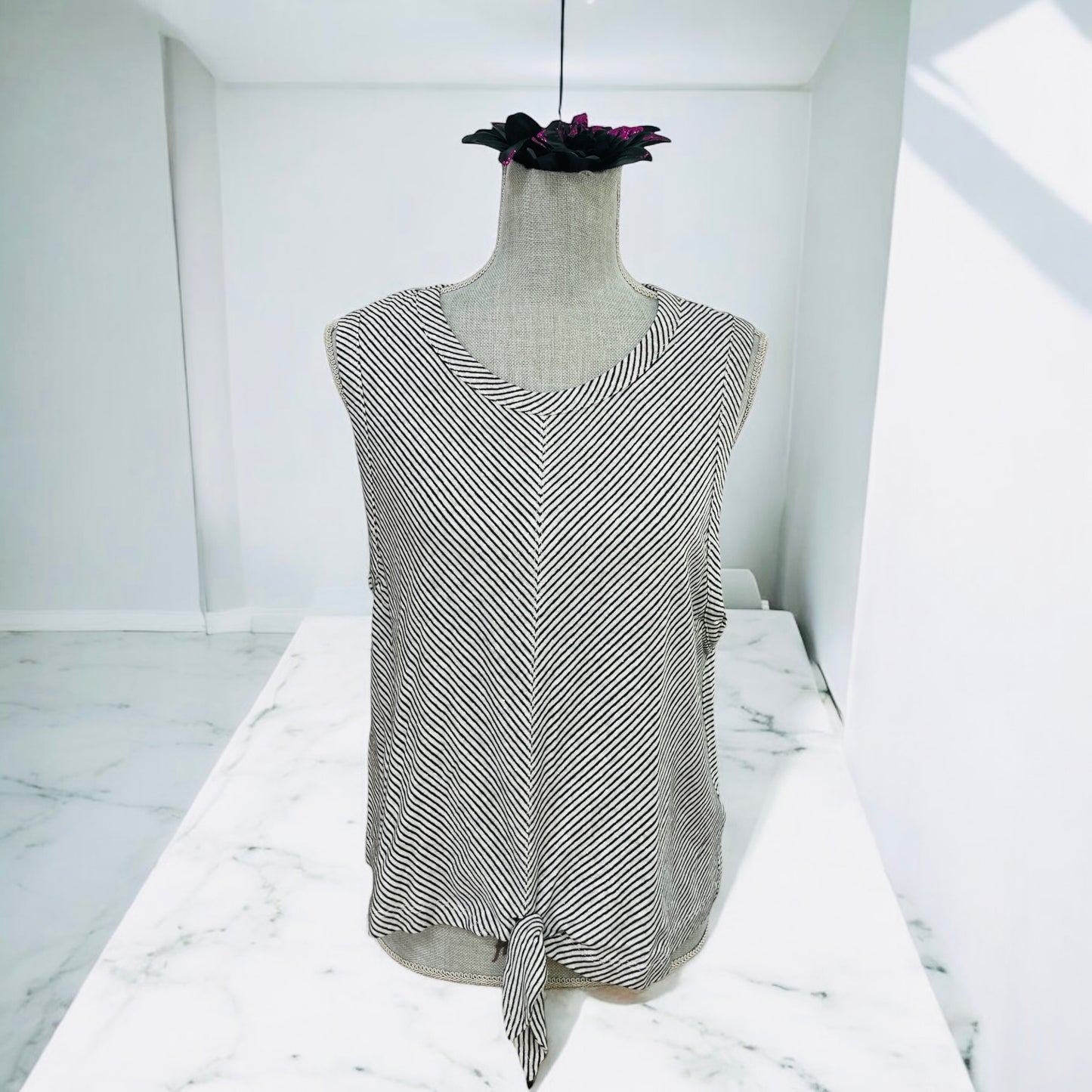 Brown/ White Riley Stripe Tie Front Tank Top