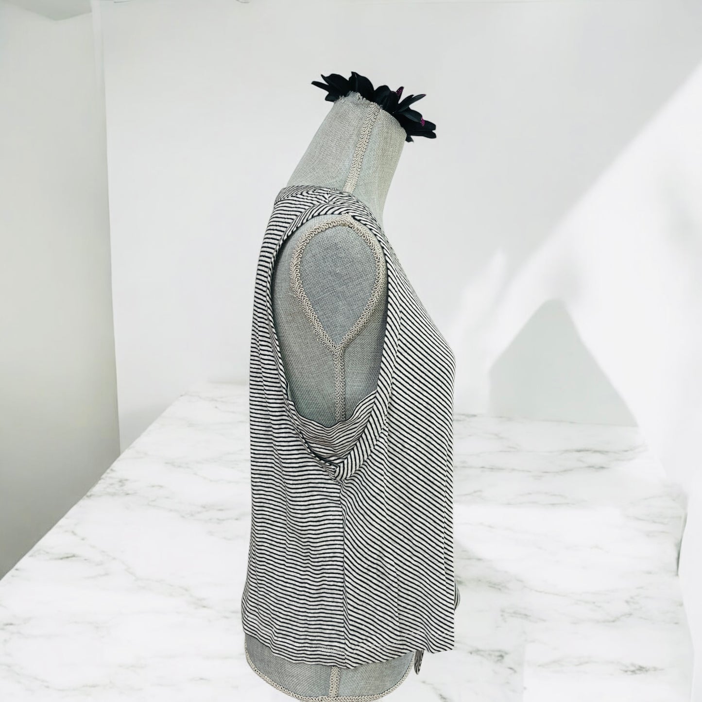 Brown/ White Riley Stripe Tie Front Tank Top