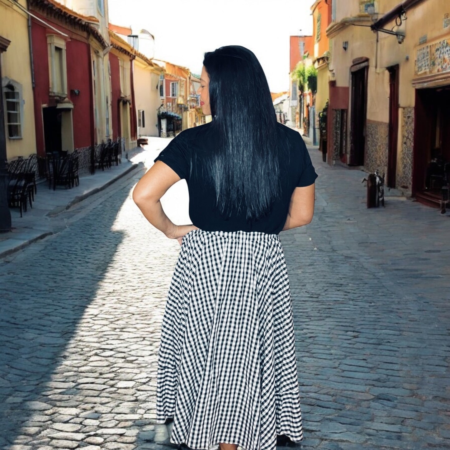 Black & White Gingham Midi Skirt
