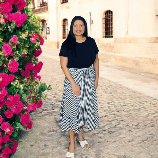 Black & White Gingham Midi Skirt