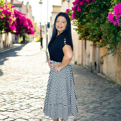Black & White Gingham Midi Skirt