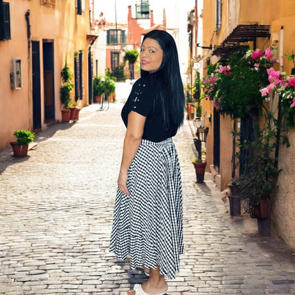 Black & White Gingham Midi Skirt