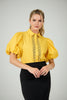 Yellow crochet detail puff sleeve blouse