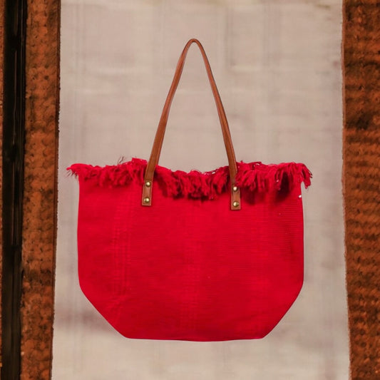 Red Braided Canvas Tote Bag